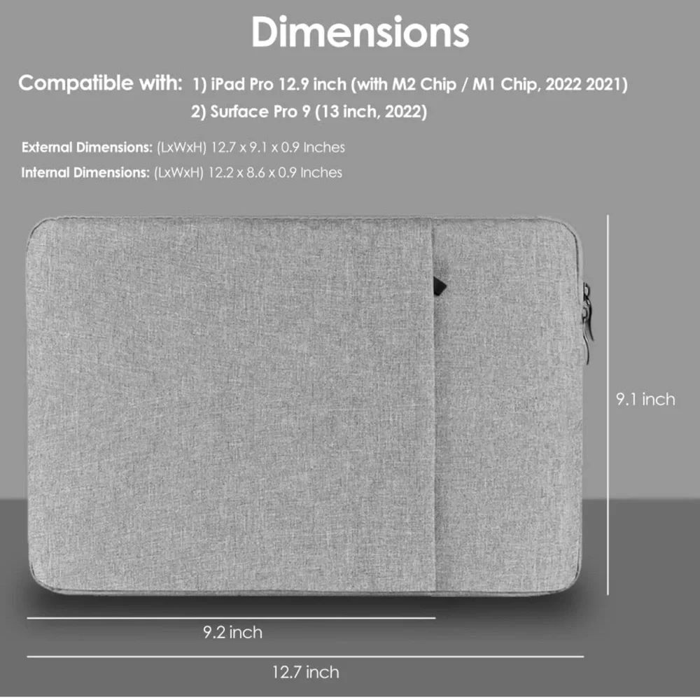12.5” tablet case (fits a 12.9” bare iPad- meaning without a case)
